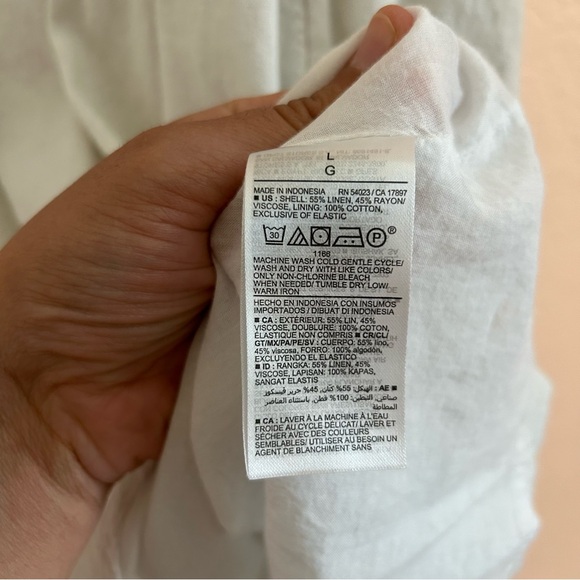 Old Navy Tie Front Dress Large White Fit & Flare Smocked Linen-Blend Mini Smock - Picture 10 of 11